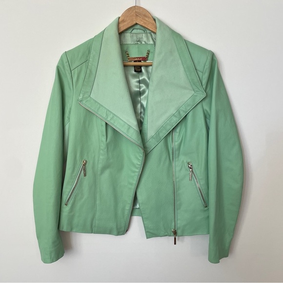 IMAN Jackets & Blazers - Green Leather Moto Biker Jacket XS
